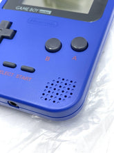 Load image into Gallery viewer, Side view of the blue Nintendo Game Boy Pocket console highlighting the speaker and buttons.
