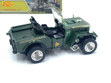 Load image into Gallery viewer, Side view of the military toy jeep showing the open top and two seats.

