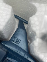 Load image into Gallery viewer, Detail close-up of the blue model aircraft focusing on tail fin and body structure.
