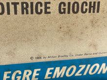 Load image into Gallery viewer, Close-up detail of the 1968 MB board game box with text detail and aged appearance.
