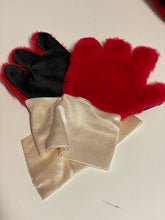 Load image into Gallery viewer, Red and black gloves with a two-tone design on a white background.

