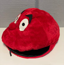 Load image into Gallery viewer, Red plush hat with a round shape and face design on a white background.
