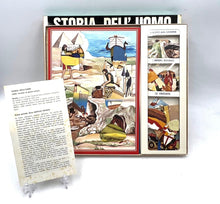 Load image into Gallery viewer, Open view of Anni 60 La storia dell'uomo board game box showing game pieces and instruction sheet.
