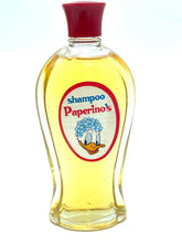 Load image into Gallery viewer, Front view of yellow liquid bottle for Paperino's Shampoo with curved shape and label design.
