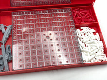 Load image into Gallery viewer, Detail view of a red storage box with a transparent lid and various compartments.

