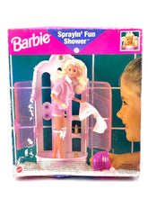 Carica l'immagine nel visualizzatore di Gallery, Mattel Barbie Sprayin Fun Shower packaging front view with colorful graphics.
