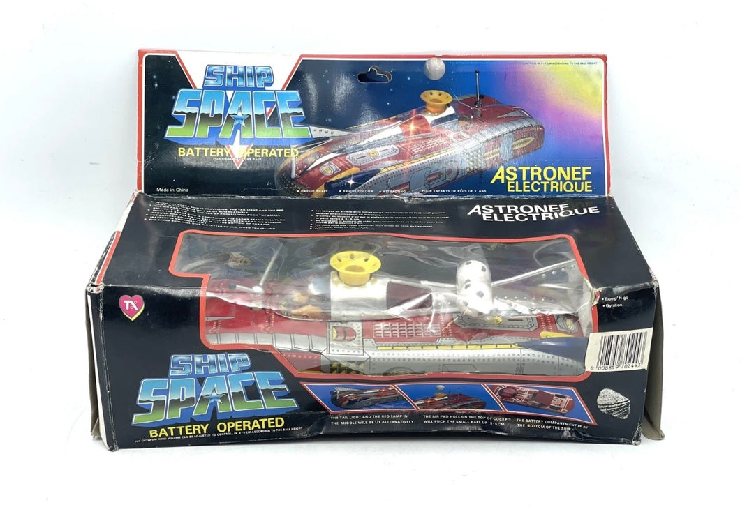 1980s Space Ship Battery Operated Tin Toy – New In Box