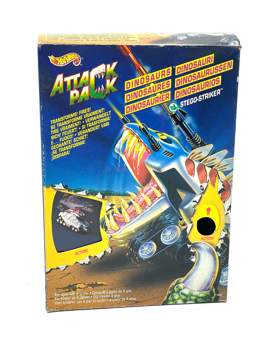 1993 Mattel Hot Wheels Attack Pack Dinosaurs Tankasaurus Rex new old stock