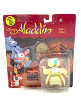 Carica l&#39;immagine nel visualizzatore di Gallery, Mattel 1993 Disney Aladdin Sultan &amp; Iago Lago Parrot Figures &amp; Coin Sea new old stock
