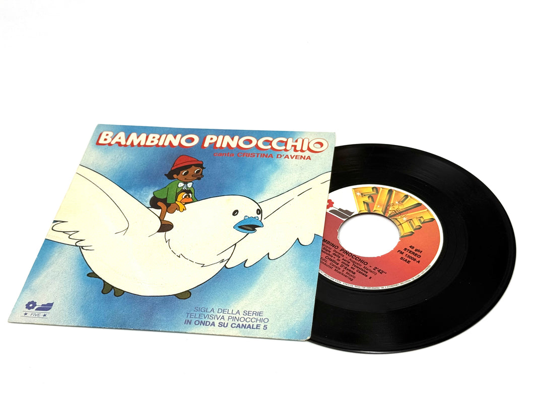 Front cover of Bambino Pinocchio 45 RPM vinyl single by Cristina D’Avena