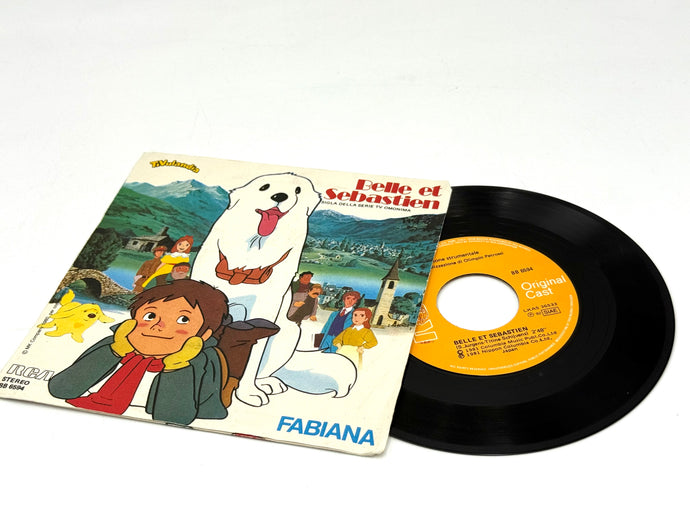 Front cover of Belle e Sebastien 45 RPM vinyl single with cartoon theme song