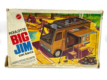 Load image into Gallery viewer, Front view of 1971 Mattel Big Jim Sports Camper with 15&quot; boat and box
