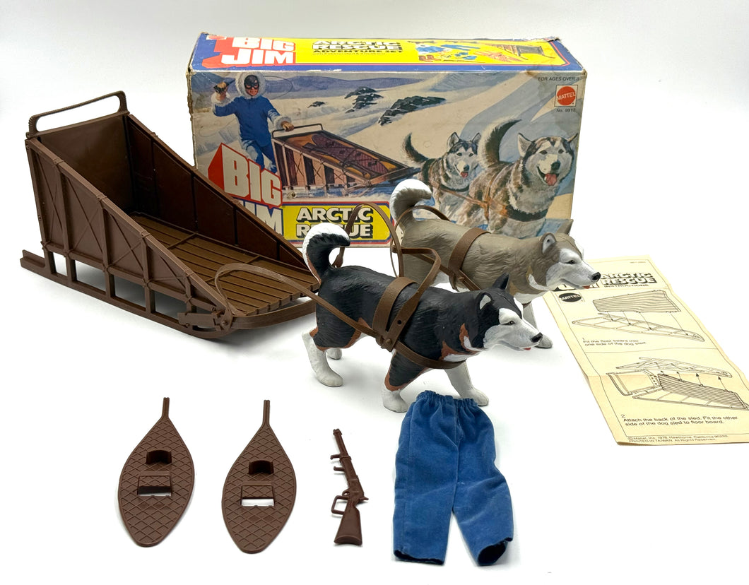 Front view of 1973 Mattel Big Jim Arctic Rescue playset with accessories
