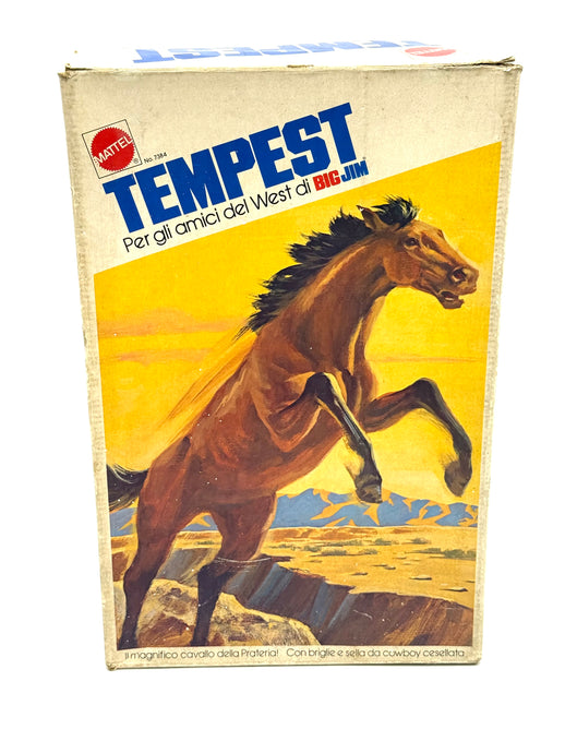 Original box of 1970s Mattel Big Jim West Horse Tempest with visible wear