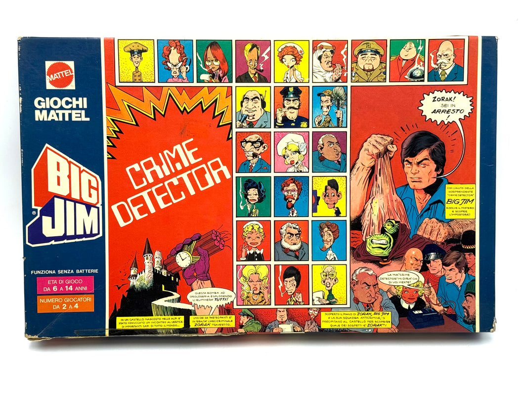 Front view of Big Jim Crime Detector board game box