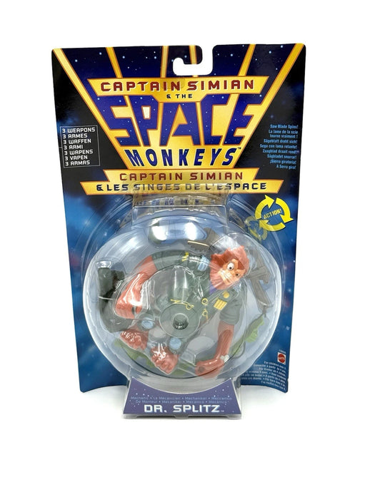 Sealed Dr. Splitz action figure from Captain Simian in Mattel packaging
