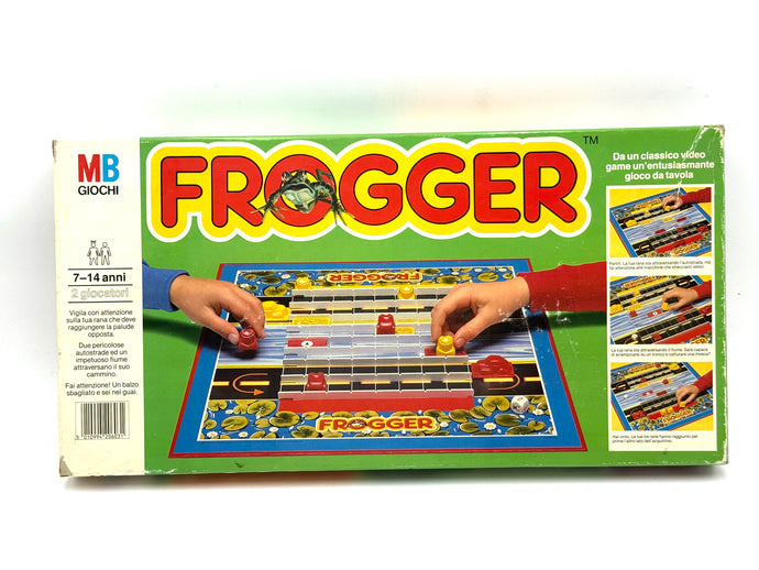 Front view of 1982 MB Frogger Konami Nintendo board game box