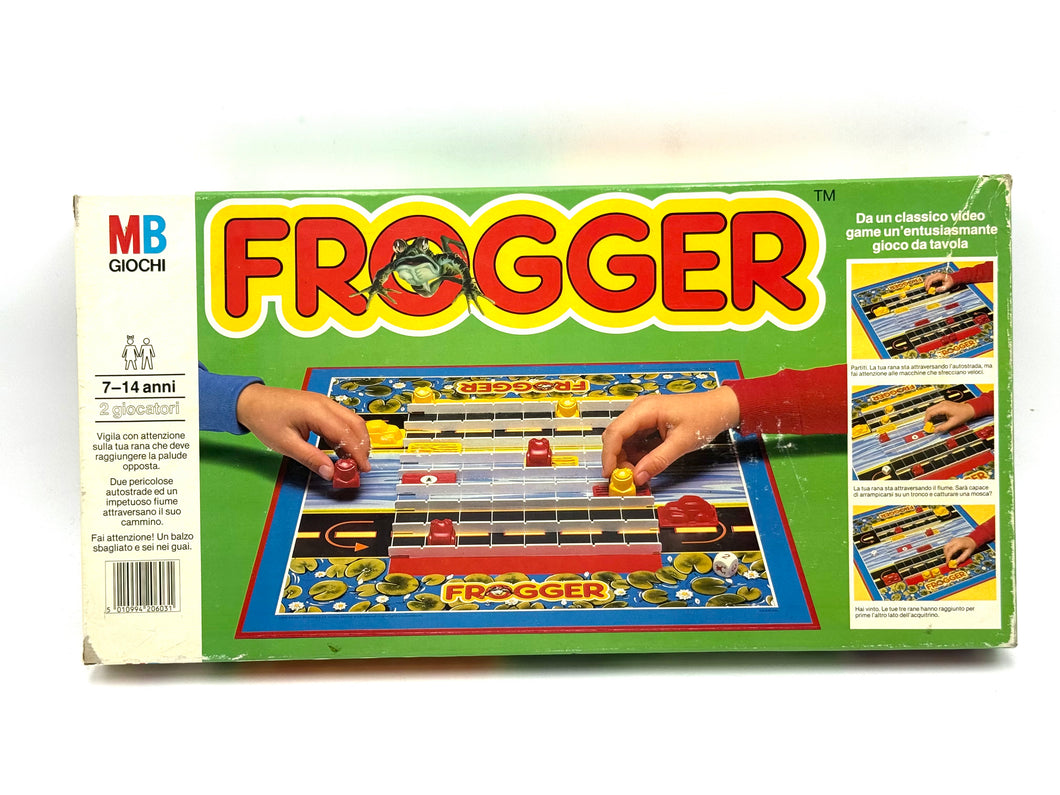 Front view of 1982 MB Frogger Konami Nintendo board game box