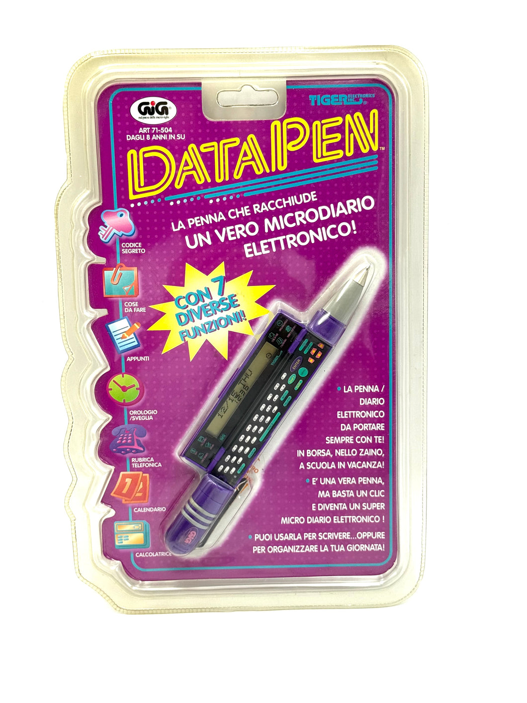 Front view of Tiger Electronics Data Pen GiG Italy sealed packaging