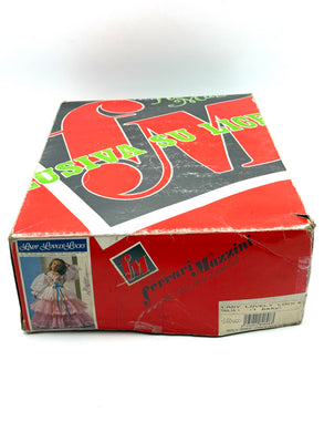 Front view of vintage Lady Lovely Locks costume by Mattel/Ferrari & Mazzini, still boxed and dusty
