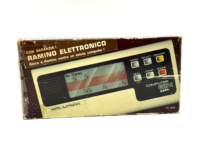 Front view of Mattel Ramino Computer Gin 1976 handheld electronic game