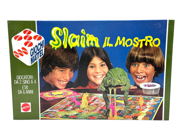 Front view of Mattel Slaim Il Mostro Slime Monster vintage 1977 boxed toy