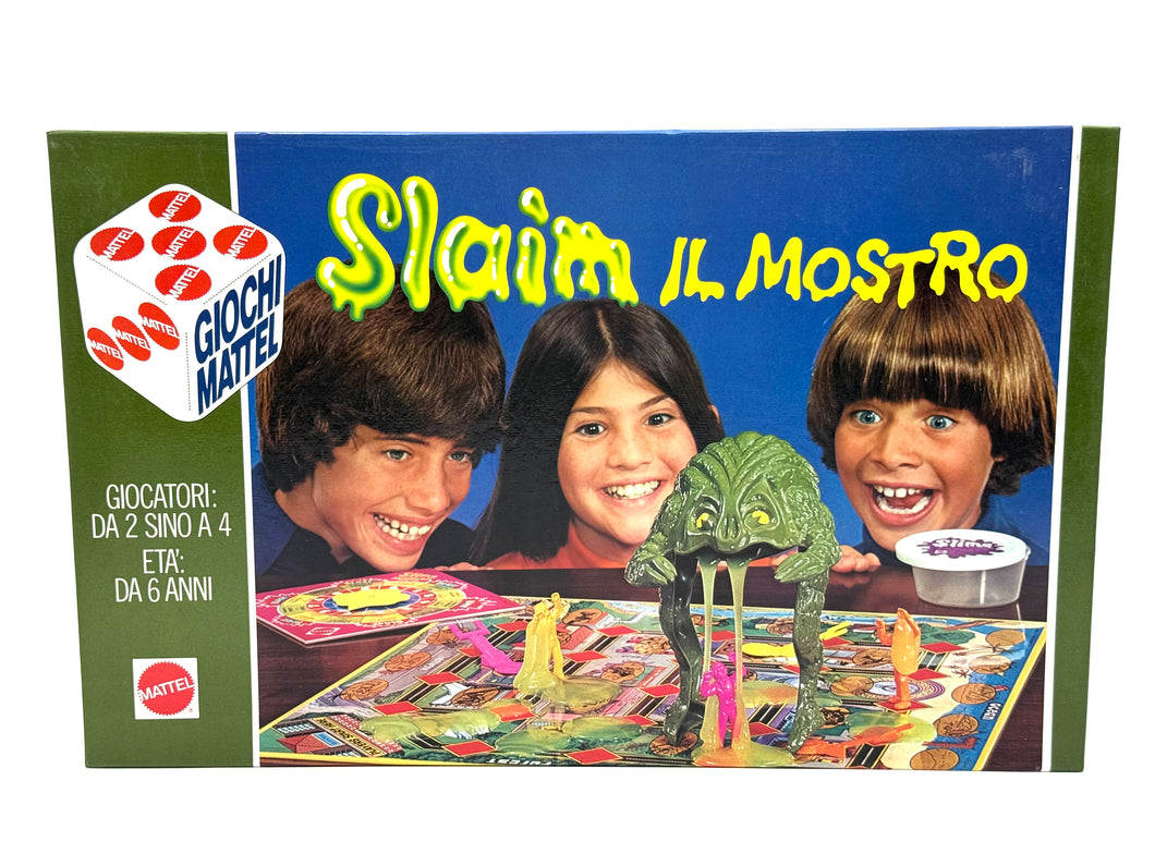 Front view of Mattel Slaim Il Mostro Slime Monster vintage 1977 boxed toy