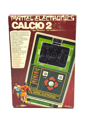 Front view of working 1979 Mattel Soccer handheld console