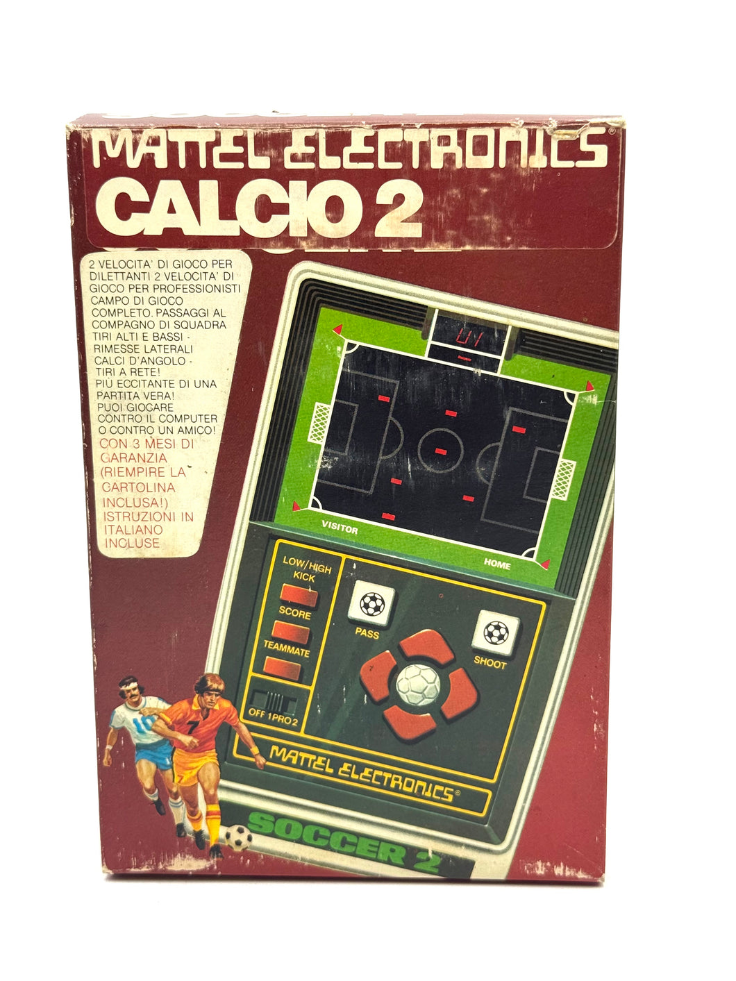 Front view of working 1979 Mattel Soccer handheld console