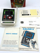 Load image into Gallery viewer, Lit display during gameplay of Mattel Soccer handheld (1979)

