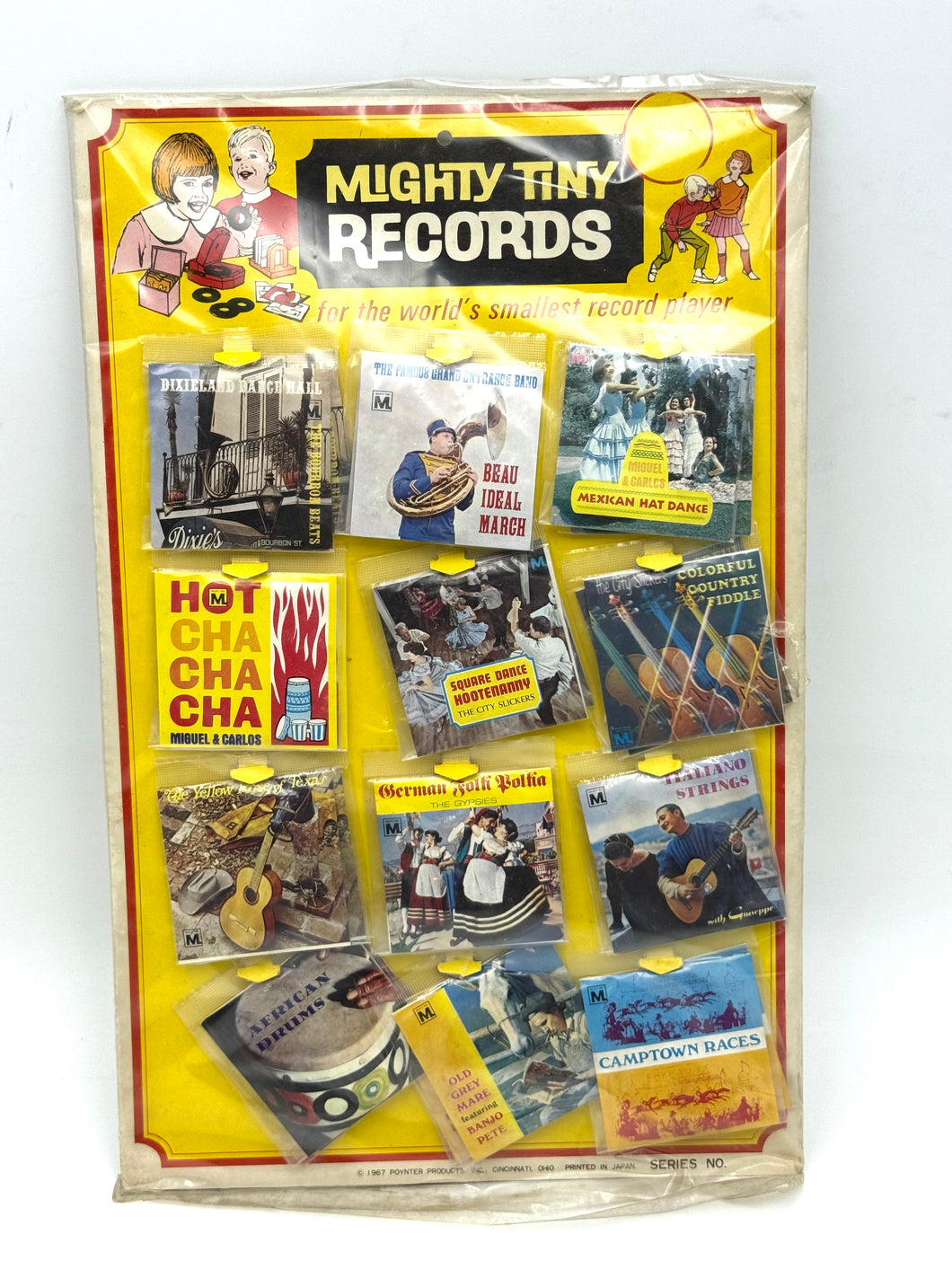 Full vintage Mighty Tiny Records set by Pointer Products, 1967, with original display
