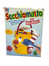 Load image into Gallery viewer, Close-up of motorized bucket unit from vintage Milton Bradley game


