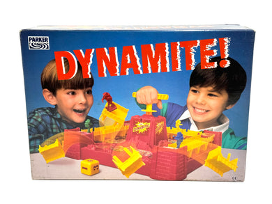 Front view of the 1992 Parker‑Tonka MB Dynamite board game sealed in original box
