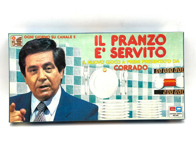 Front view of Il Pranzo è Servito Corrado board game 1980s box