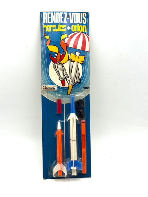Front view of Quercetti Rendez-Vous Hercules + Orion missile combo set from the 1970s
