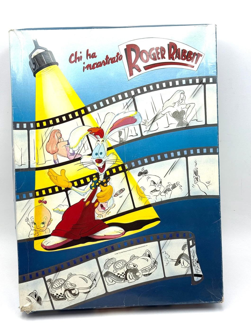 Front view of 1987 Roger Rabbit costume with original Walt Disney box
