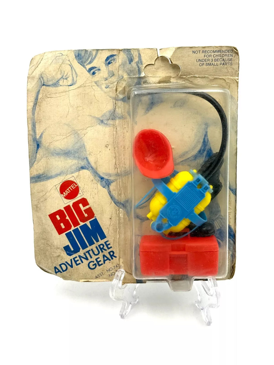 Front view of vintage Big Jim Mattel Adventure Gear Fireman Set in original packaging

