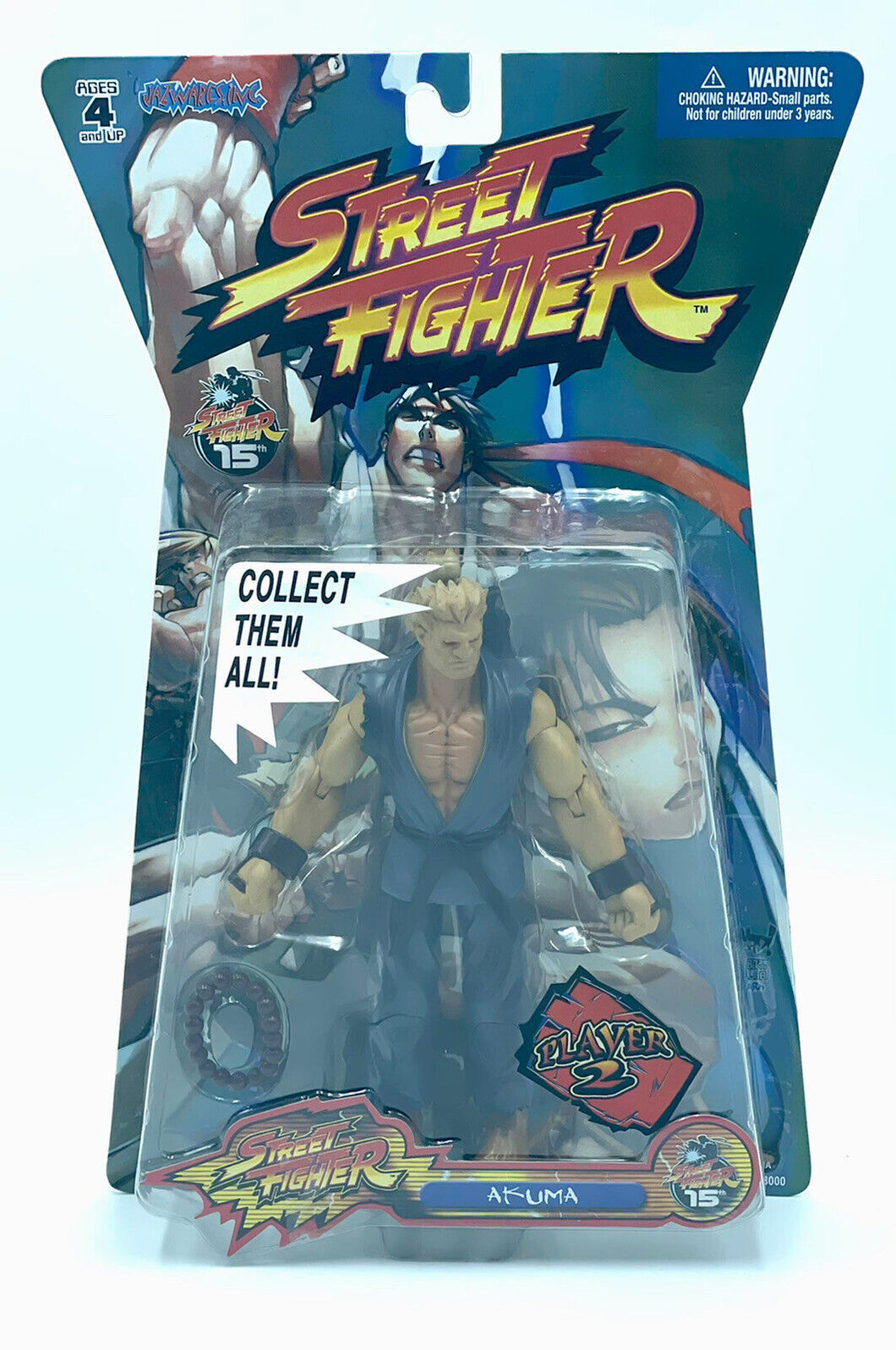 Front view of sealed Street Fighter Akuma Player 2 Jazwares figure
