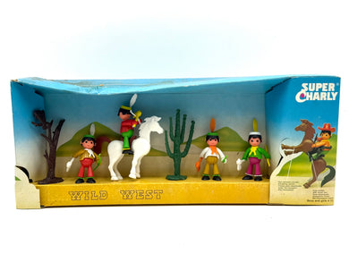 Front view of Dulcop Super Charly Wild West Indian playset in box, with visible wear

