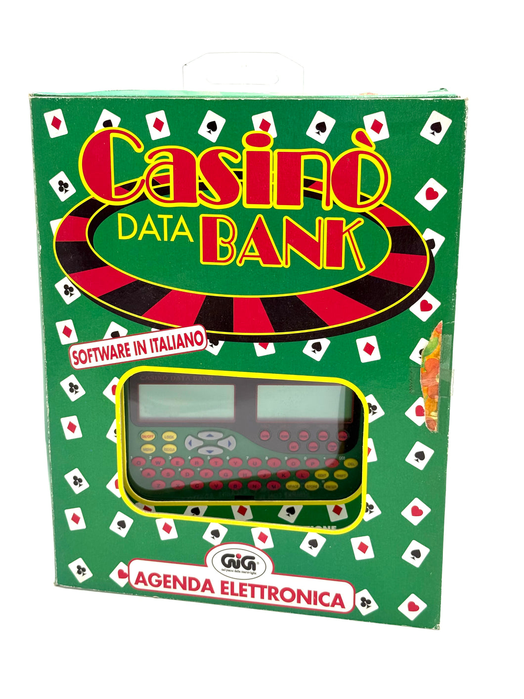 Front view of Tiger Electronics Casino Data Bank GiG Italy NOS sealed packaging