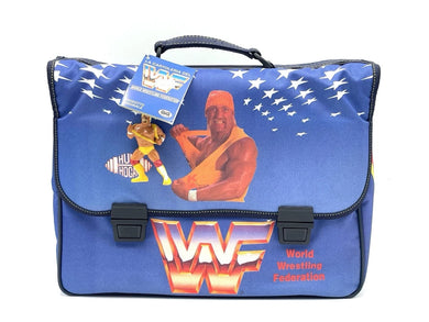 Front view of Titan Sports WWF 1991 Hulk Hogan school bag, NOS with minor strap wear
